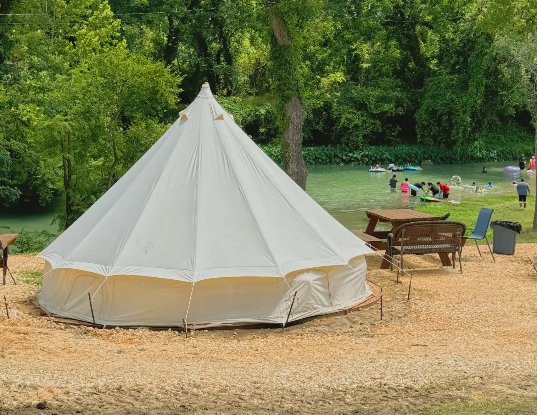 Bell tent glamping with beds at Son's River Ranch