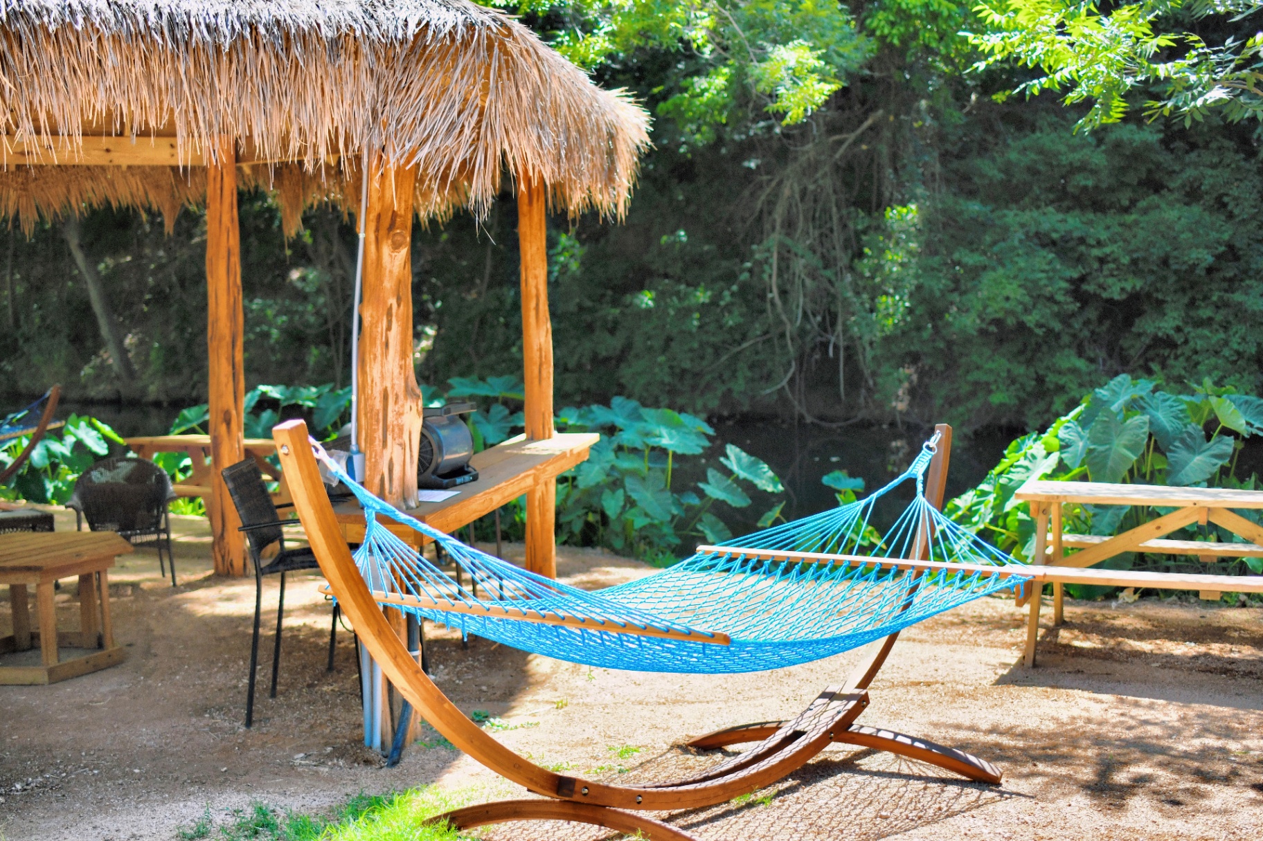 Hammock and cabana riverside view