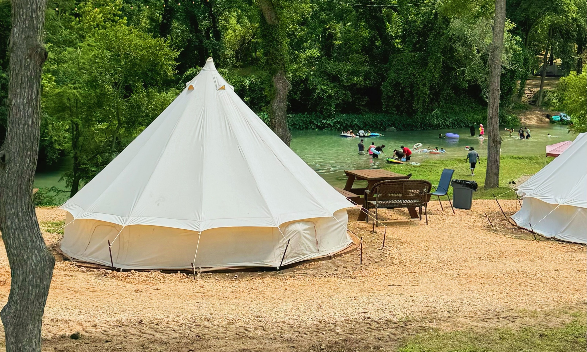 Riverside tent camping near Austin, TX on the spring-fed San Marcos River at Son's River Ranch