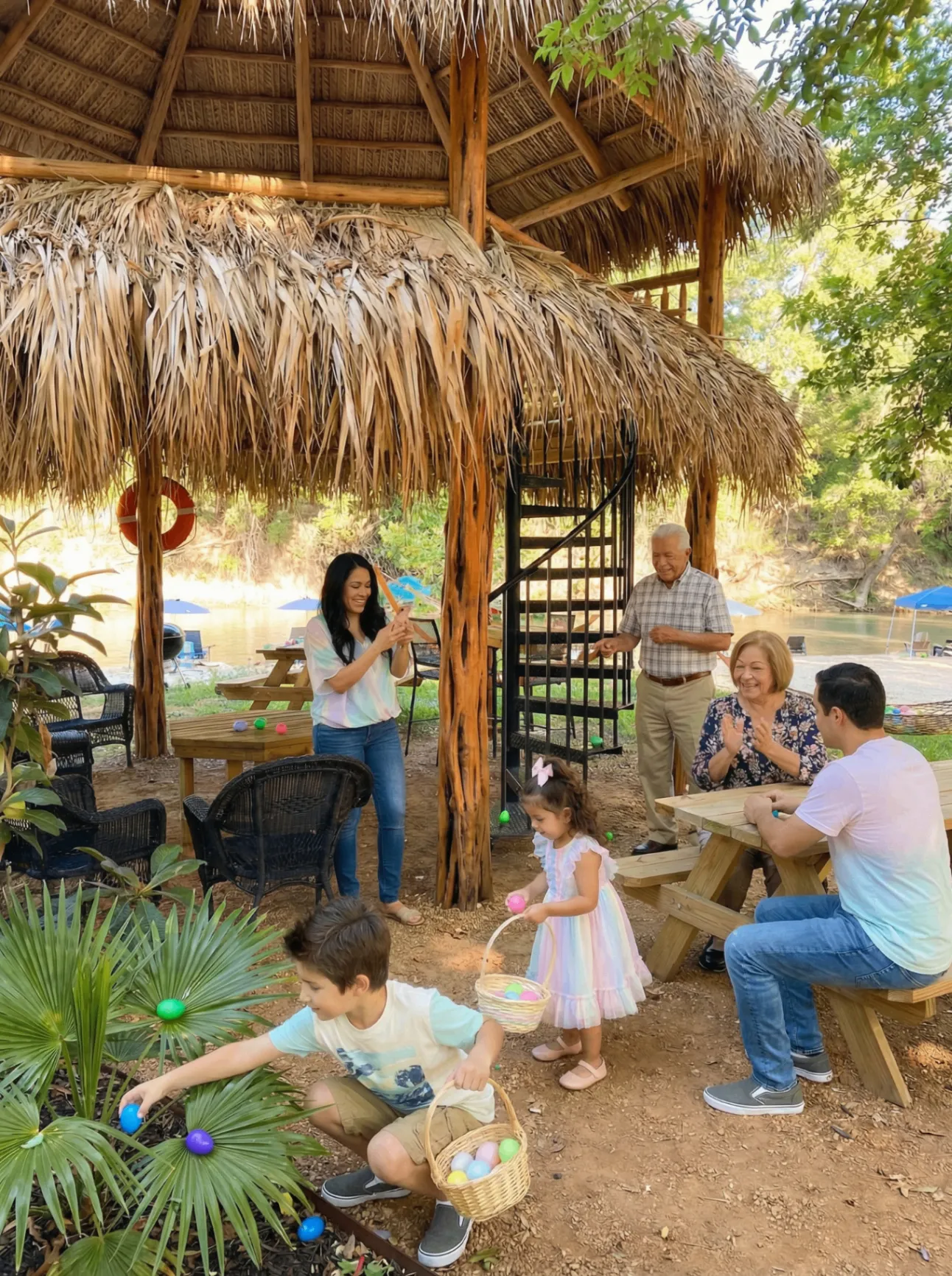 Family enjoying Easter weekend at Son's River Ranch riverside cabana