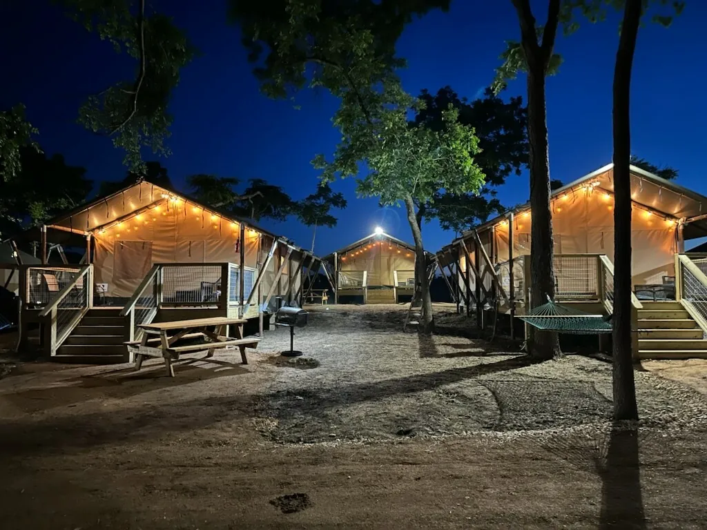 Safari Cabins at dusk